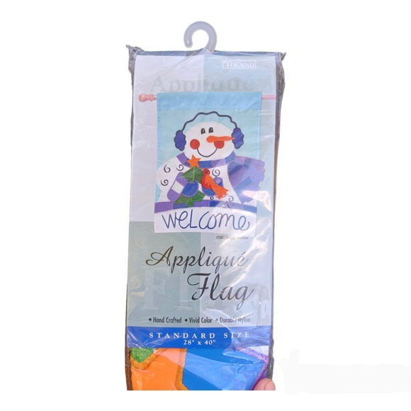 Large Snowman Welcome Applique Flag #3081 Snuggly Snowman - Picture 5 of 9